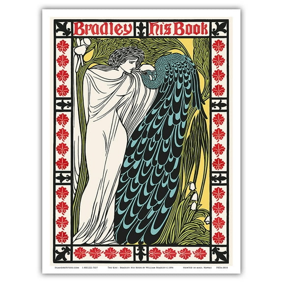 The Kiss - Bradley: His Book - Woman with Peacock - Vintage Art Nouveau Poster by William Bradley c.1896 - Master Art Print (Unframed) 9in x 12in