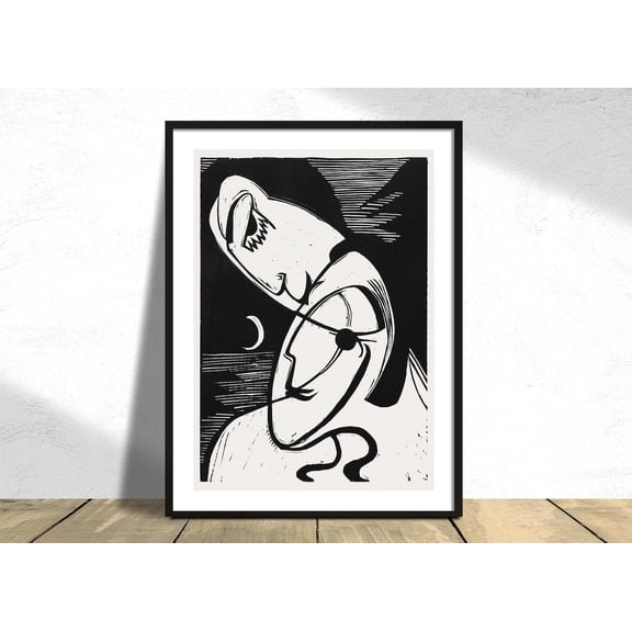 The Kiss Ernst Ludwig Kirchner Abstract Artwork Old Poster Expressionism Modernist Bw Abstraction Mono Vintage, Unframed Paper Poster 8x10in