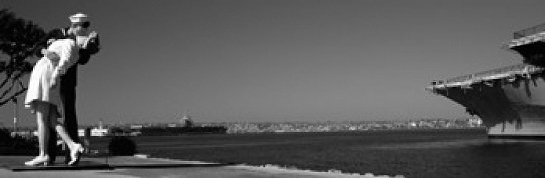 The Kiss between a sailor and a nurse sculpture San Diego Aircraft Carrier Museum San Diego California USA Canvas Art - Panoramic Images (36 x 12)