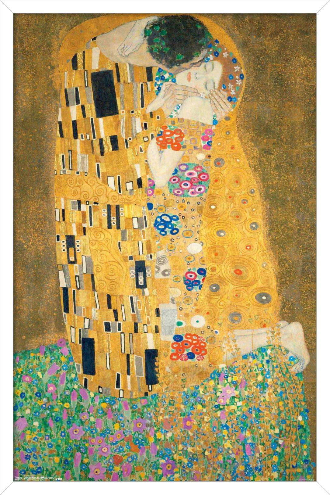 The Kiss by Gustav Limt Wall Poster, 14.725" x 22.375", Framed