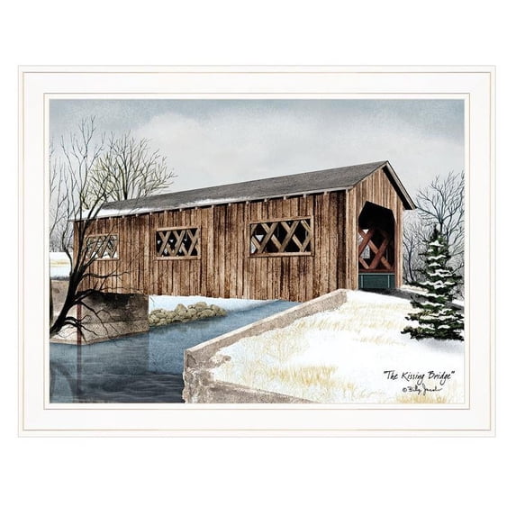 Trendy Decor4U "The Kissing Bridge" by Billy Jacobs, Ready to Hang Framed Print, White Frame