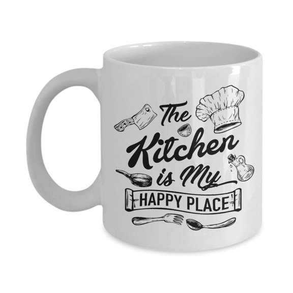 The Kitchen Is My Happy Place Ceramic Coffee & Tea Gift Mug For A Chef Dad, Cook Mom & Culinary Student Daughter Or Son