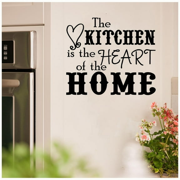 The Kitchen Is The Heart Of The Home - Size: 12.5"H x 14.5"L - Color: Black Wall Decal Vinyl Lettering Sayings Quote Home Decor Art Sticker