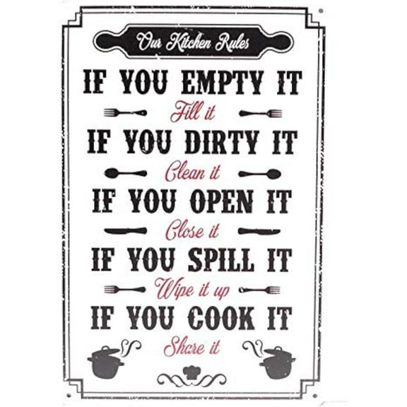 The Kitchen Rules If You Empty It Fill It, If You Dirty It Clean It Tin Sign Perfect for Homes, Kitchens, Cabins, Bars, 812 inch