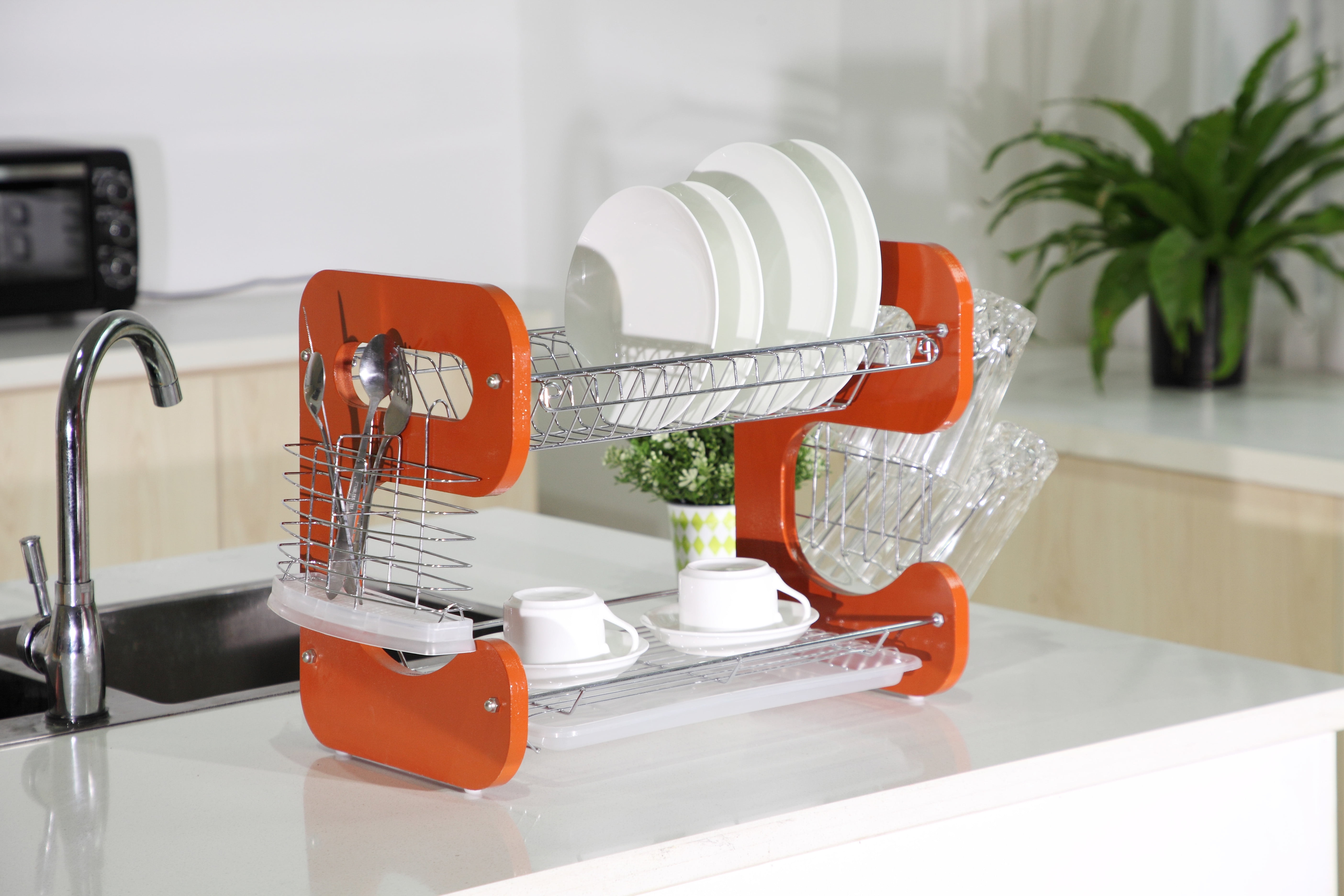 The Kitchen Sense Chrome 2 Tier Deluxe Dish Drying Rack with Drain Tray Walmart