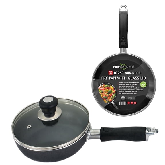 American Dream Home Goods 10.25-Inch Non Stick Frying Pan with Tempered Glass Lid, Dishwasher Safe, Black
