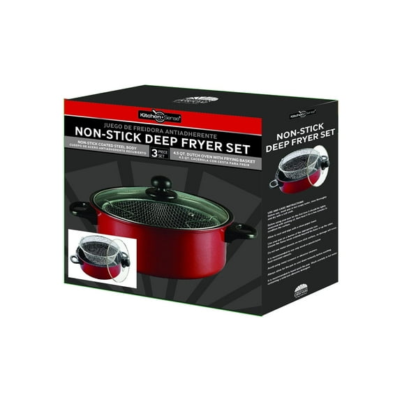 Kitchen Sense 4.5QT Non-Stick Deep Fryer Pot with Strainer Basket & Cool-Touch Handle