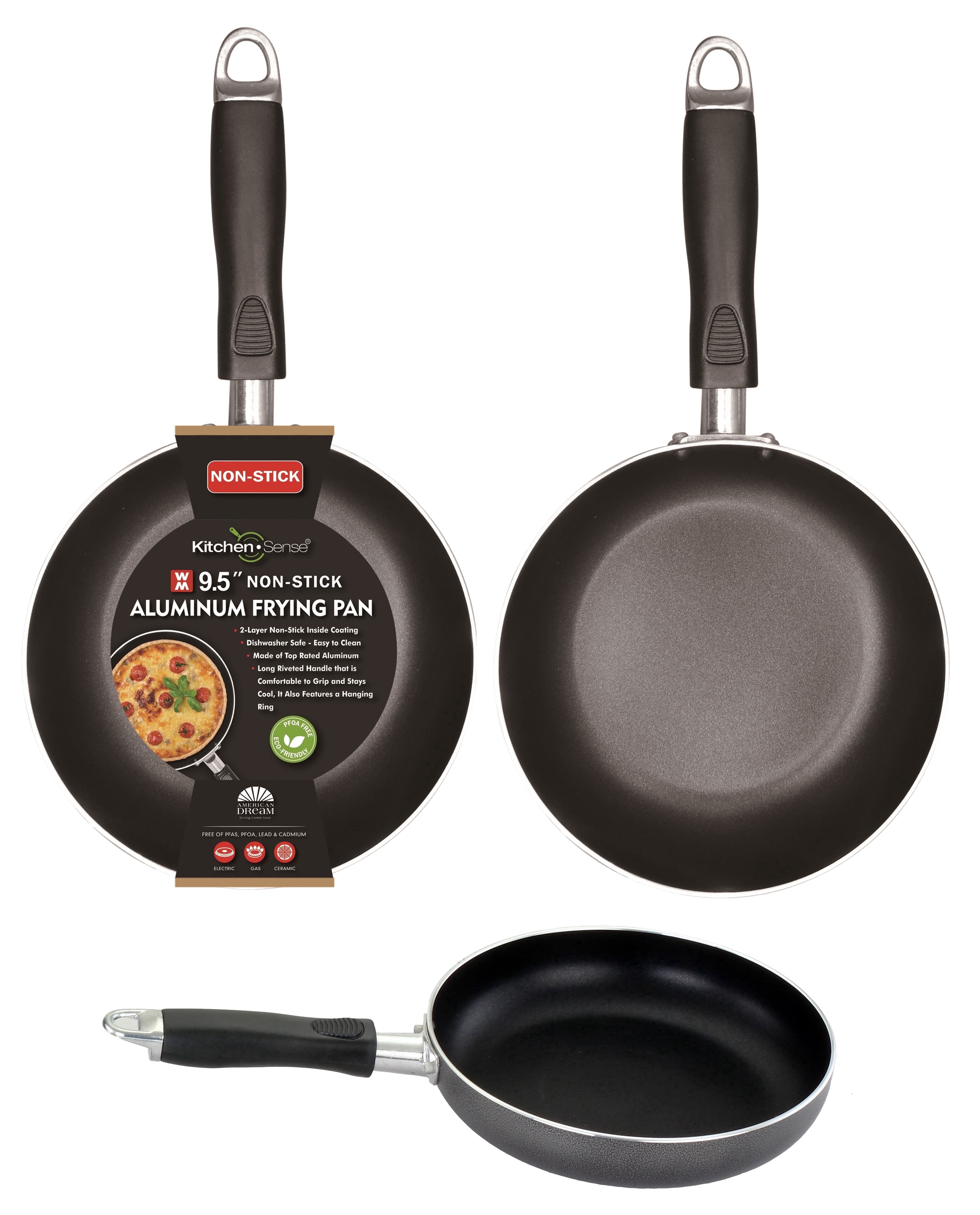 American Dream Home Goods 9.5-Inch Non-Stick Pan, PFOA-Free Aluminum Frying Pan with Stay-Cool Handle, Black