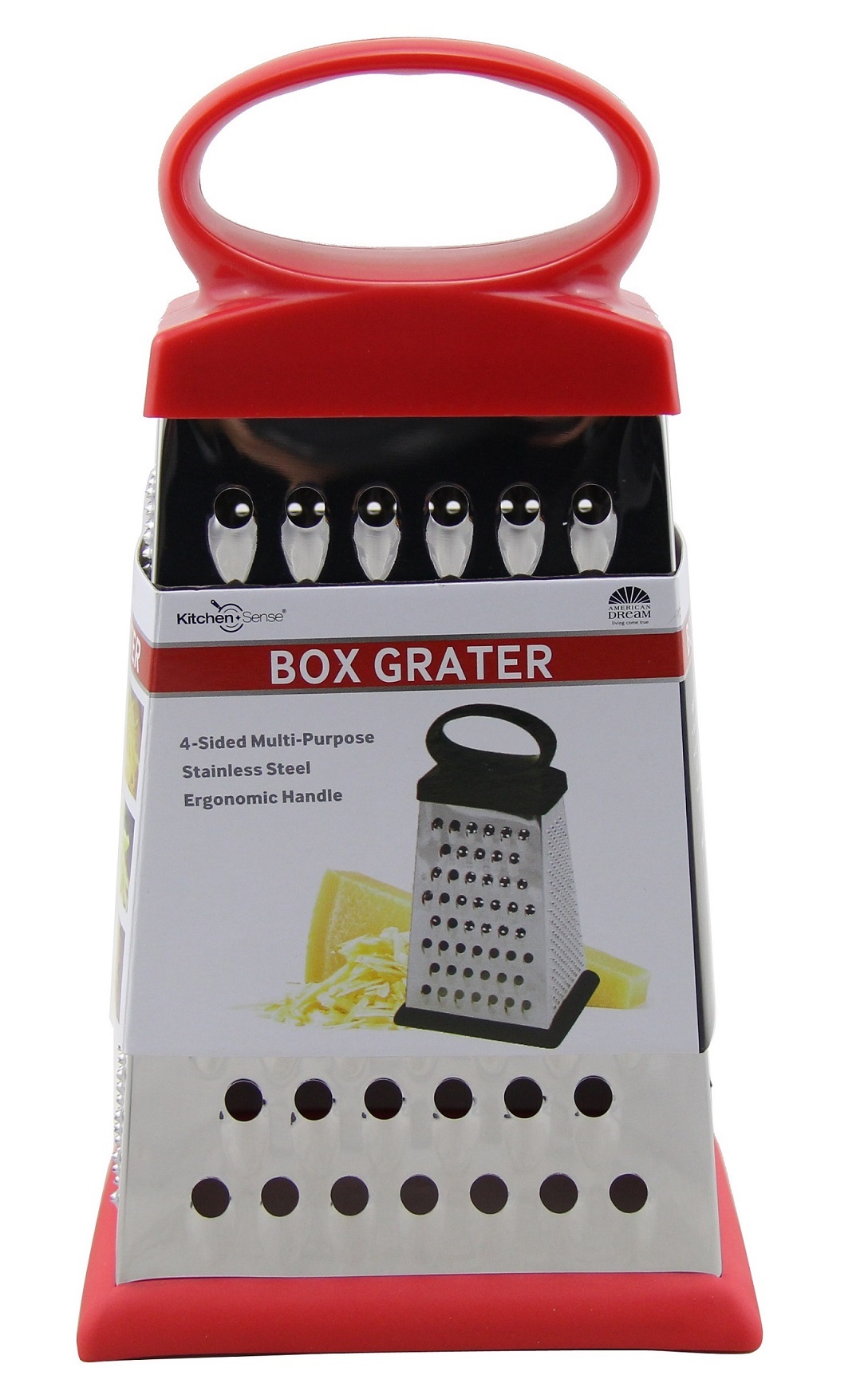 The Kitchen Sense Red Cheese Grater, Shredder, and Slicer 9 Inch, 4 side