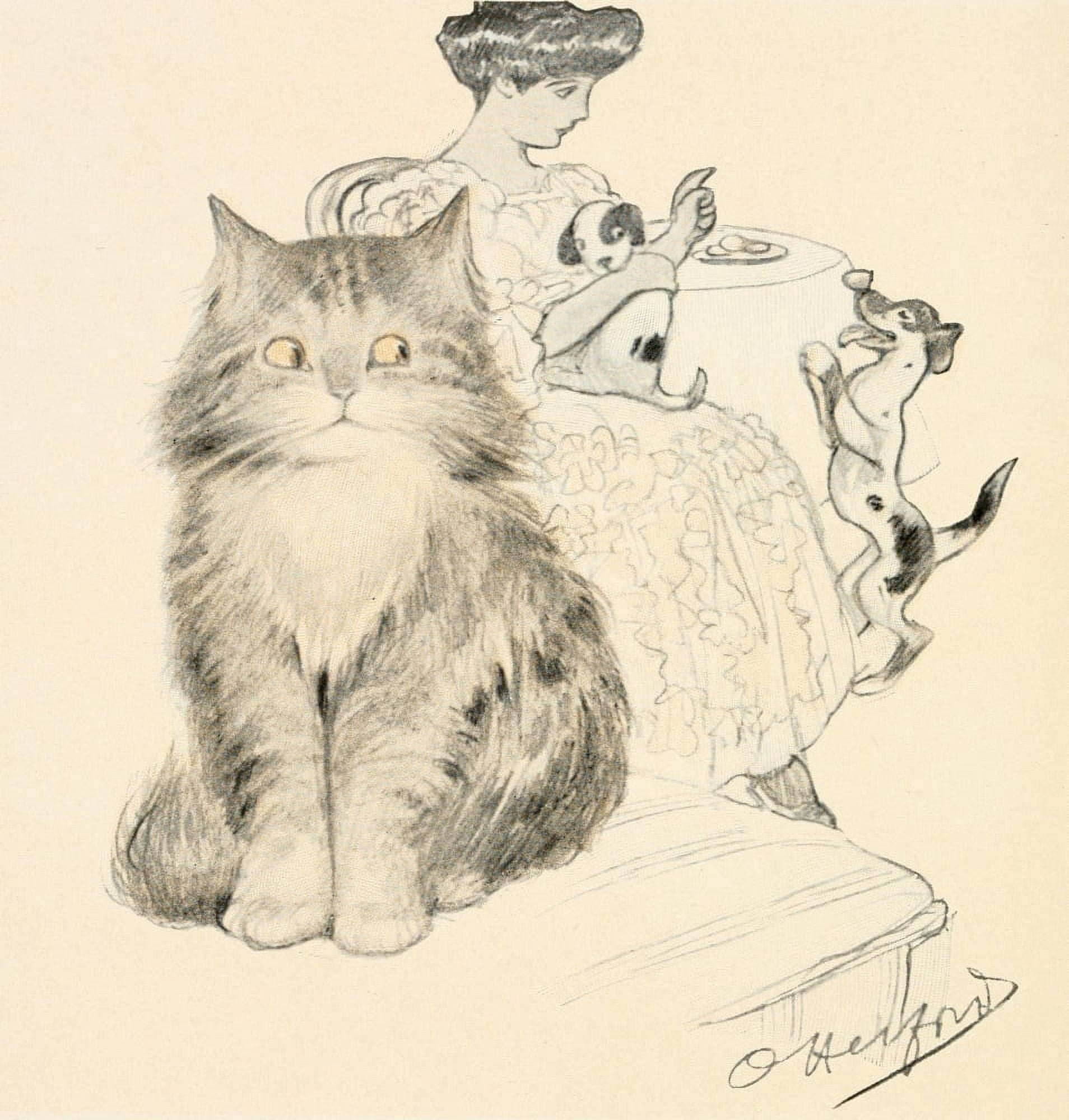 The Kittens Garden of Verses 1911 Jealous cat Canvas Art - Oliver Herford (18 x 24)