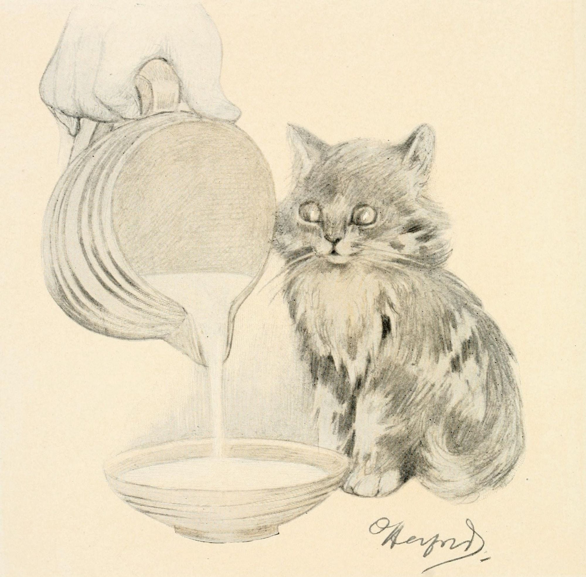 The Kittens Garden of Verses 1911 Jug of milk Canvas Art - Oliver Herford (18 x 24)