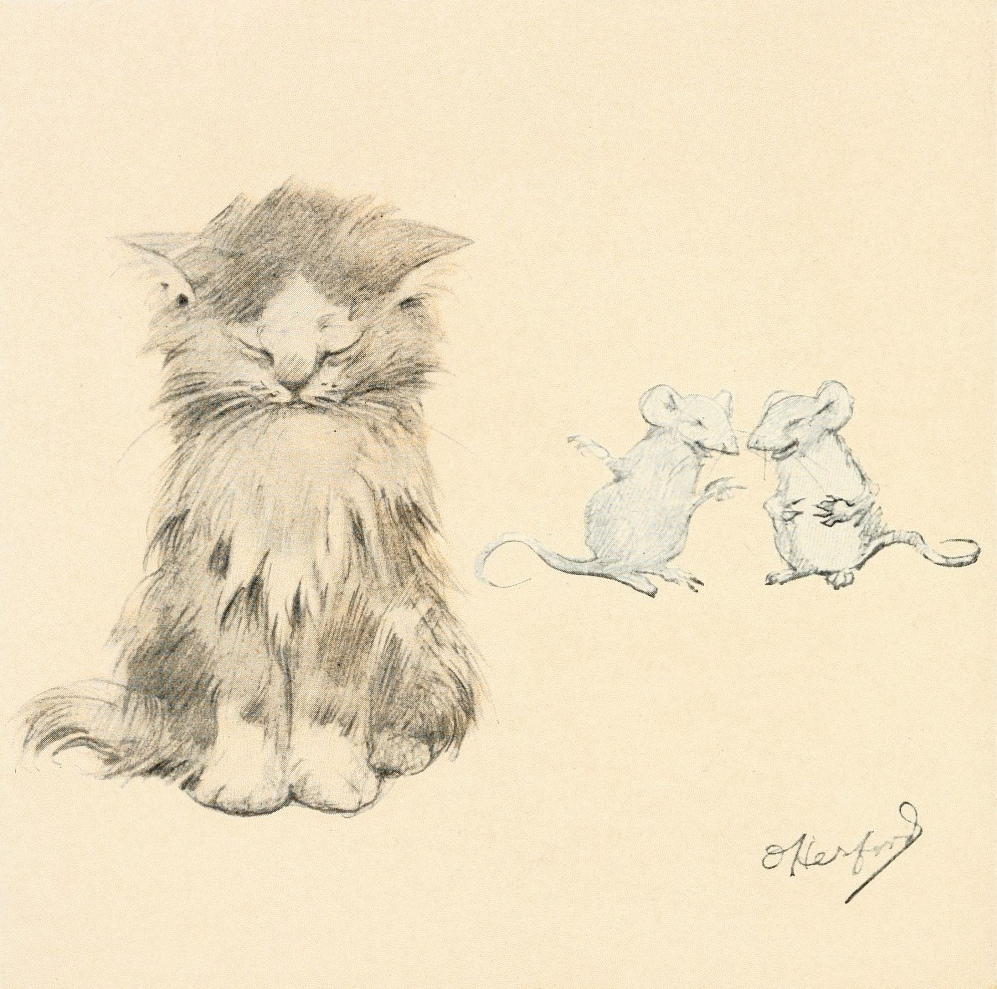 The Kittens Garden of Verses 1911 Mouse squabble Canvas Art - Oliver Herford (18 x 24)