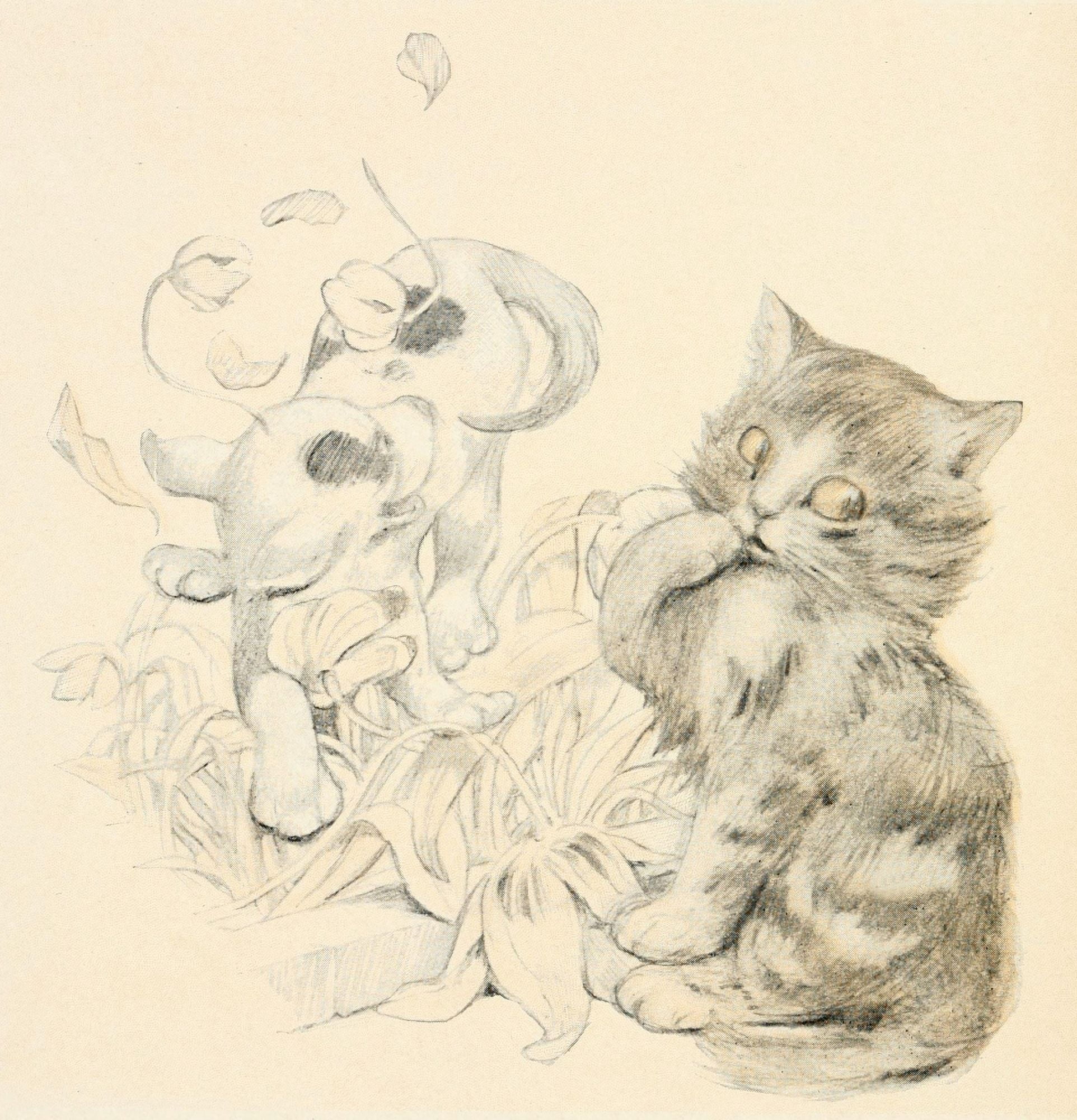 The Kittens Garden of Verses 1911 Puppy & kitten Canvas Art - Oliver Herford (18 x 24)