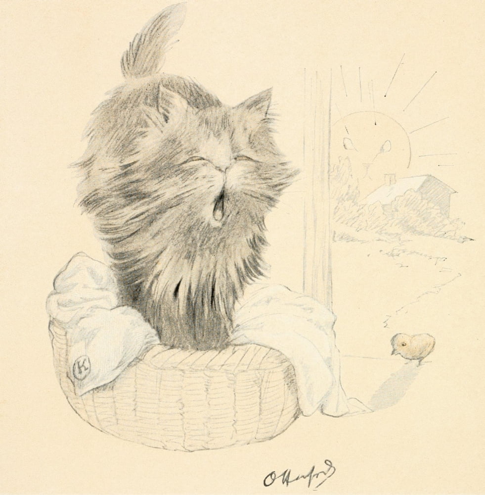 The Kittens Garden of Verses 1911 Yawn Canvas Art - Oliver Herford (18 x 24)