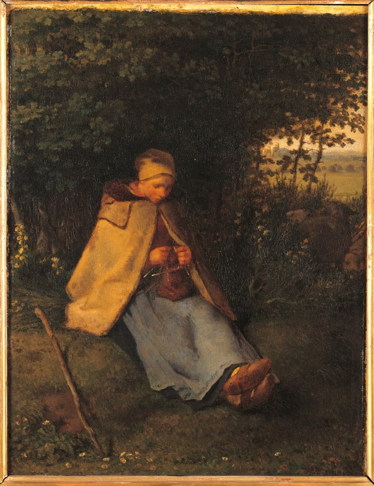 The Knitter Or The Seated Shepherdess Canvas Art - (18 x 24)