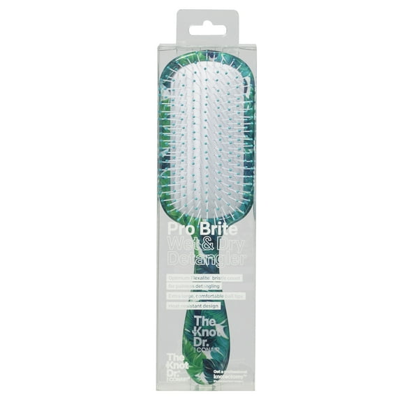 The Knot Dr. for Conair Pro Brite Wet and Dry Detangling Hairbrush, Green Leaf Print