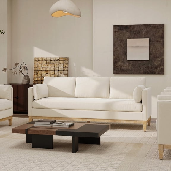The Knox 84" Modern Farmhouse Sofa in French Beige Performance Velvet & High-Density Foam