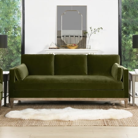 The Knox 84" Modern Farmhouse Sofa in Olive Green Performance Velvet & High-Density Foam