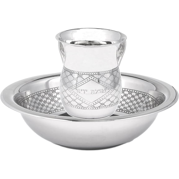 The Kosher Cook, 33 Oz Stainless Steel Netilat Yadayim Cup and Basin - for Washing Ritual