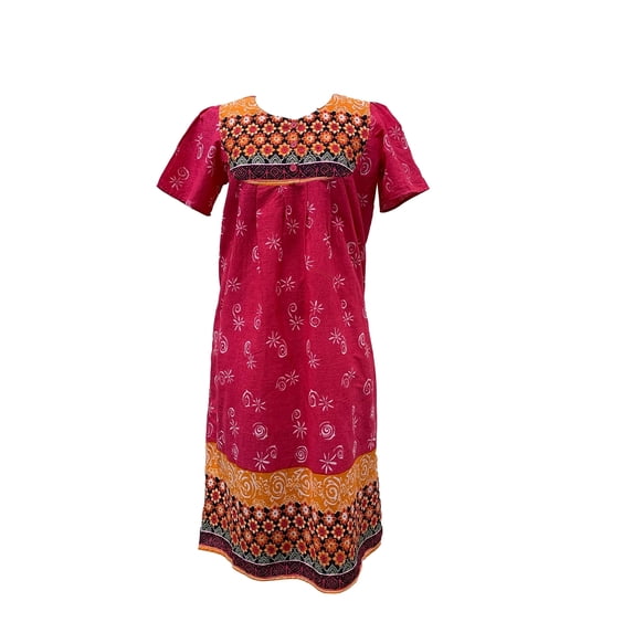 Loungees Multi-Color Border Print Muu Muu Lounge Dress with 3 Button Bib Yoke | Loungees