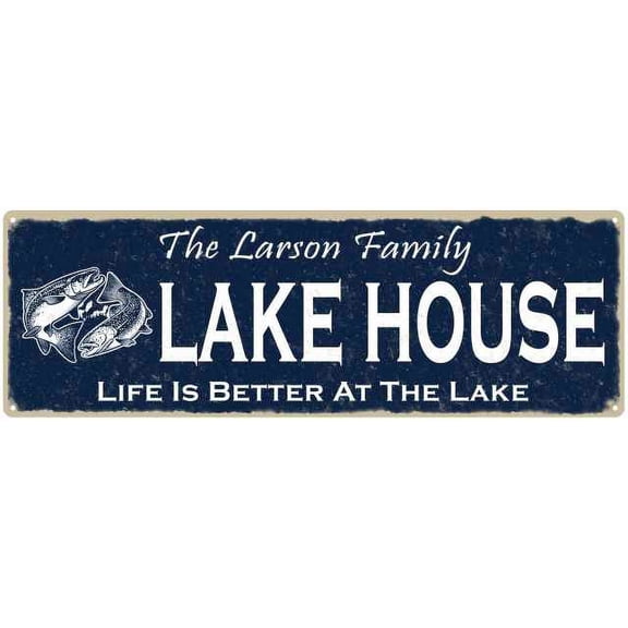 The LARSON Family Lake House Sign 6x18 Metal Fishing Cabin Decor 106180101224