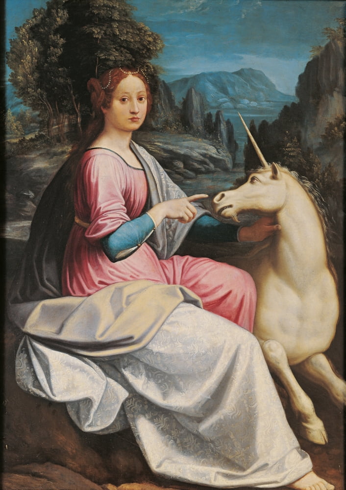The Lady And The Unicorn (Probably Giulia Farnese) Canvas Art - (24 x 36)
