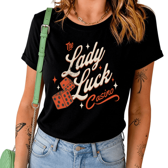 The Lady Luck Casino Retro Dice Print Tshirt Graphic Tees Shirts Vintage Las Vegas Gift Black Tops S-5XL