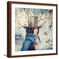 thumbnail image 1 of Art.com The Lady With The Bird Feeder Hat Art Print by Paula Belle Flores, Brown Frame Wall Art, 21" x 21", 1 of 5