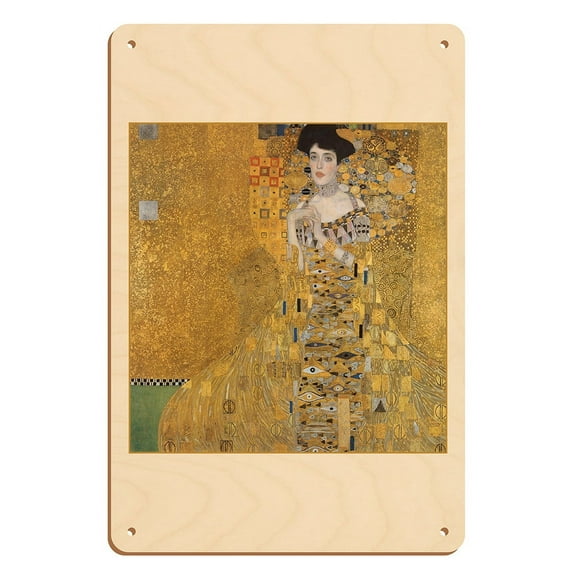The Lady in Gold - Portrait of Adele Bloch-Bauer - From an Original Color Painting by Gustav Klimt c.1907 - 8 x 12 inch Vintage Wood Art Sign