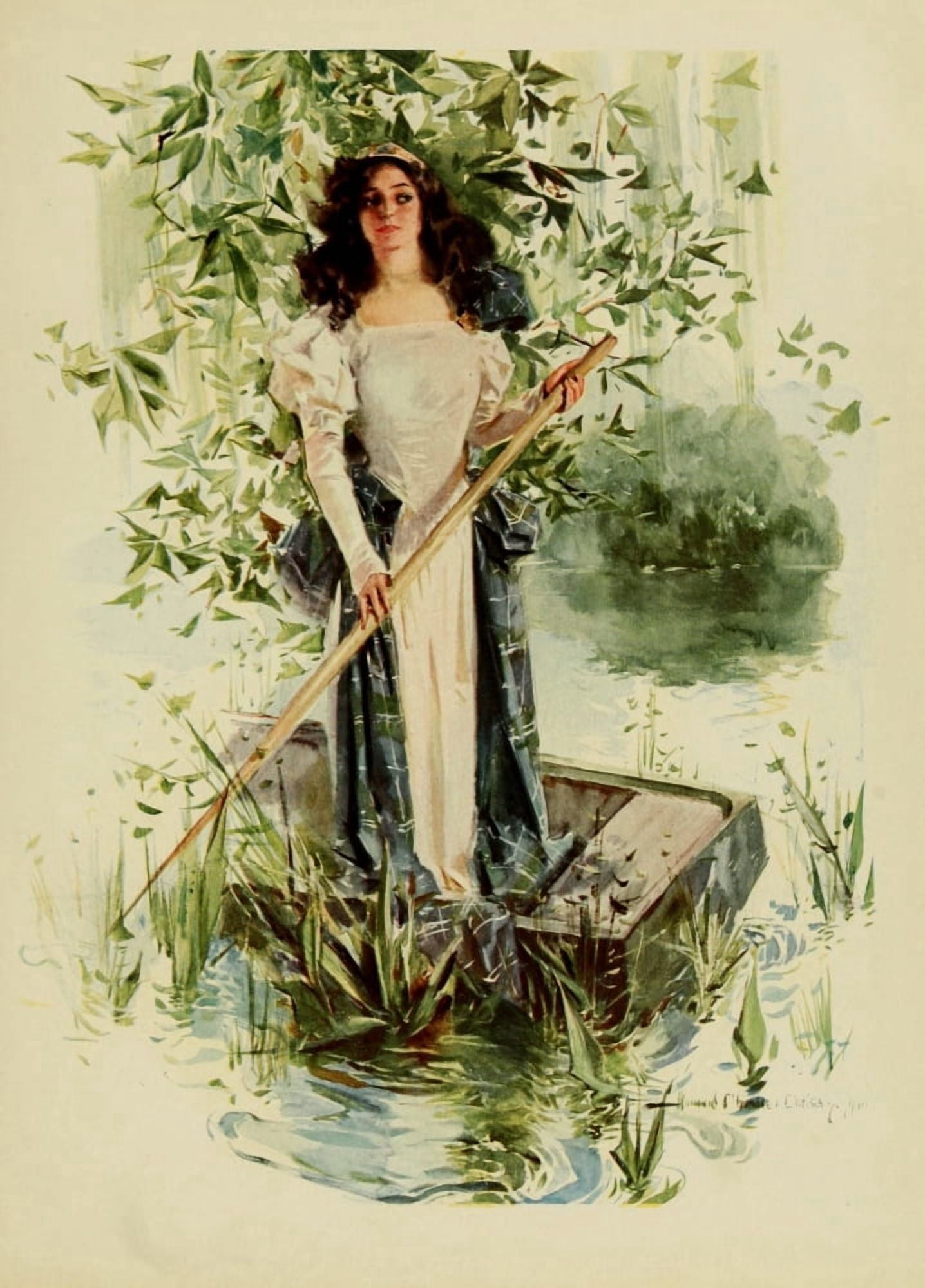 The Lady of the Lake 1910 Punting Canvas Art - Howard Chandler Christy (18 x 24)