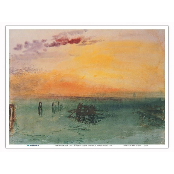 The Lagoon Near Venice At Sunset - From an Original Color Painting by William Turner c.1840 - Master Art Print (Unframed) 9in x 12in