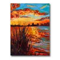 The Lake At Sunset Evening Glow I 8 in x 12 in Painting Canvas Art Print, by Designart