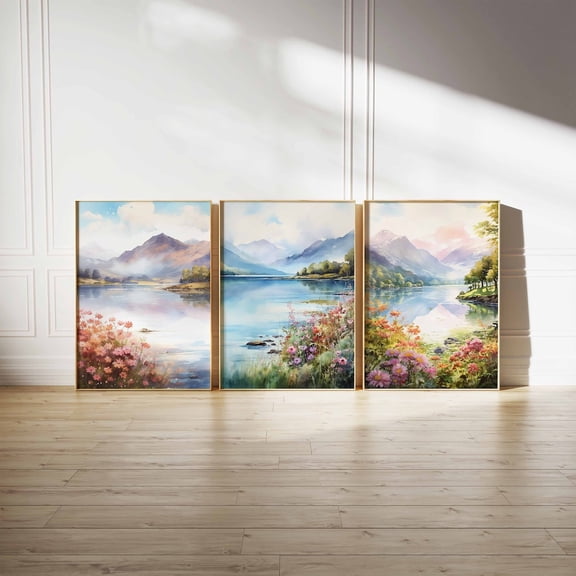 The Lake District National Park Set of Cumbria Travel UK Travel Floral Art Floral Decor Nature v2 Set 3 Unframed Paper Print