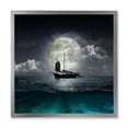 thumbnail image 1 of The Lake During Full Moon With Fisher Boat 36 in x 36 in Framed Photography Canvas Art Print, by Designart, 1 of 4