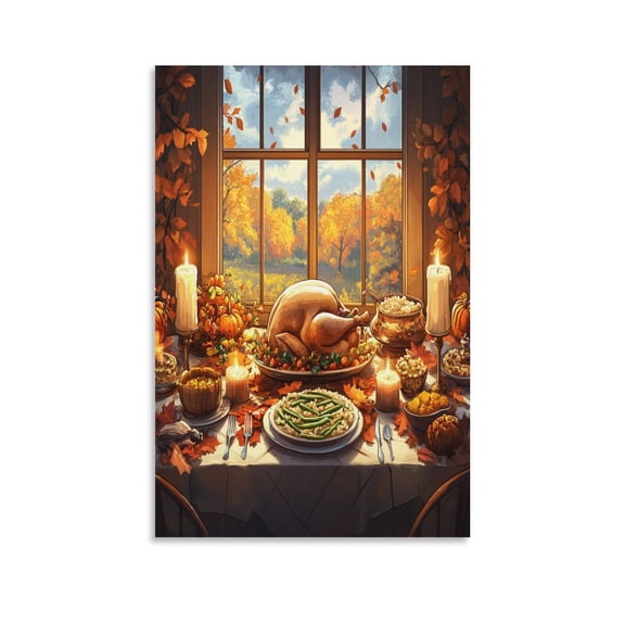 The Lake in The Fall Artwork Print Painting 16x24inch Canvas Print Cabin Boats And Canoes in The Water at Sunset Artwork Wall Art For Kitchen Perfect for Home Decor Gifts & Keepsakes Unframed