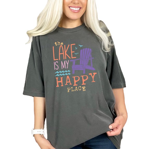 The Lake Is My Happy Place Quote Merch, Pepper Comfort Colors T-Shirt, Large