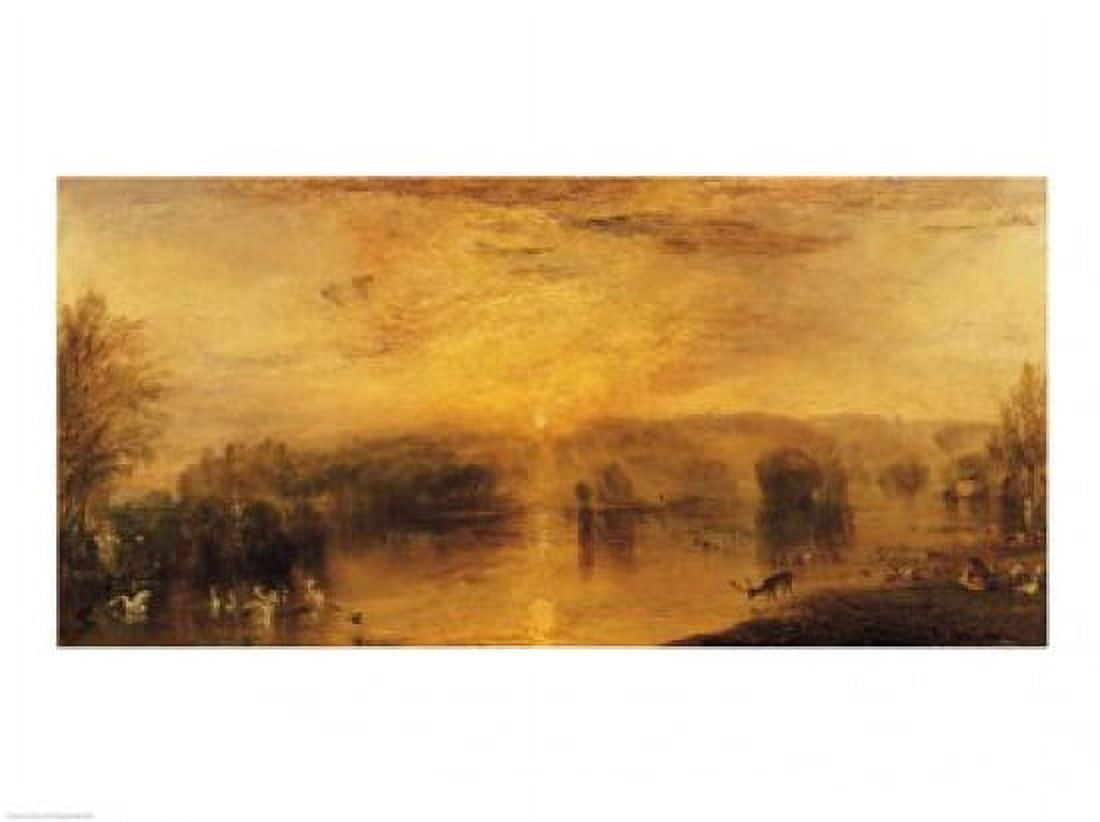 The Lake Petworth Sunset a Stag Drinking Canvas Art - JMW Turner (24 x 18)