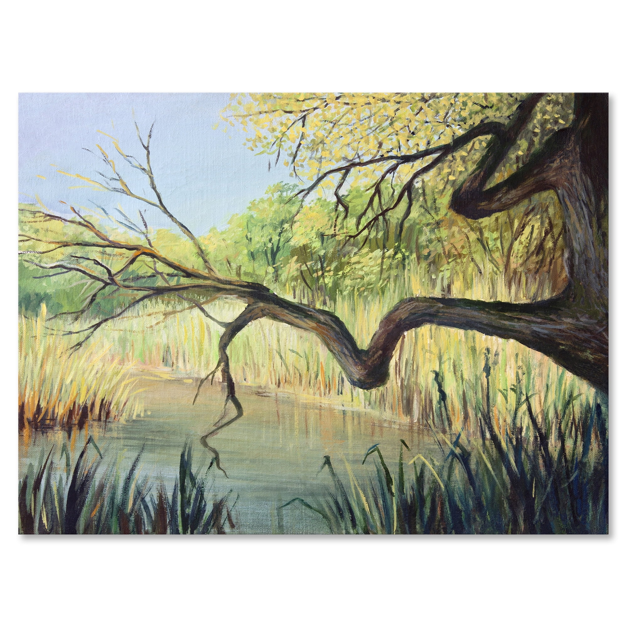 The Lake of Silence From The Tree 40 in x 30 in Painting Canvas Art Print, by Designart