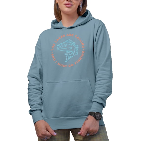 The Lakes Are Calling and I Must Go Fishing, Lake Fish Art Merch Gift, Light Blue Hooded Sweatshirt or Hoodie, 2XL