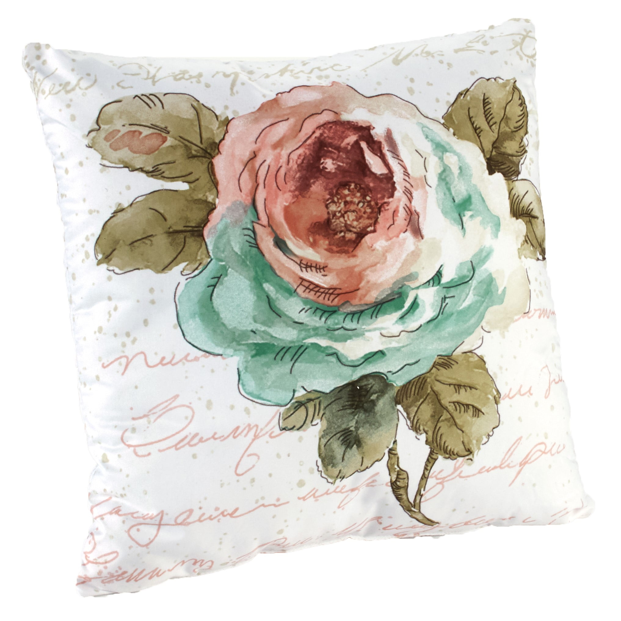 Floral Square Polyester Throw Pillow with Large Flower Design