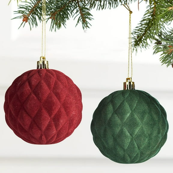 The Lakeside Collection 2 Pcs Set, Diamond Velvet Burgundy & Dark Green Ball Ornaments