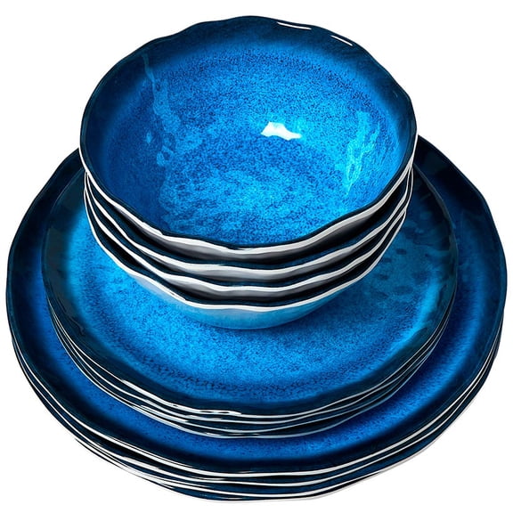 The Lakeside Collection Blue Melamine 12-piece Rustic Dinnerware Set