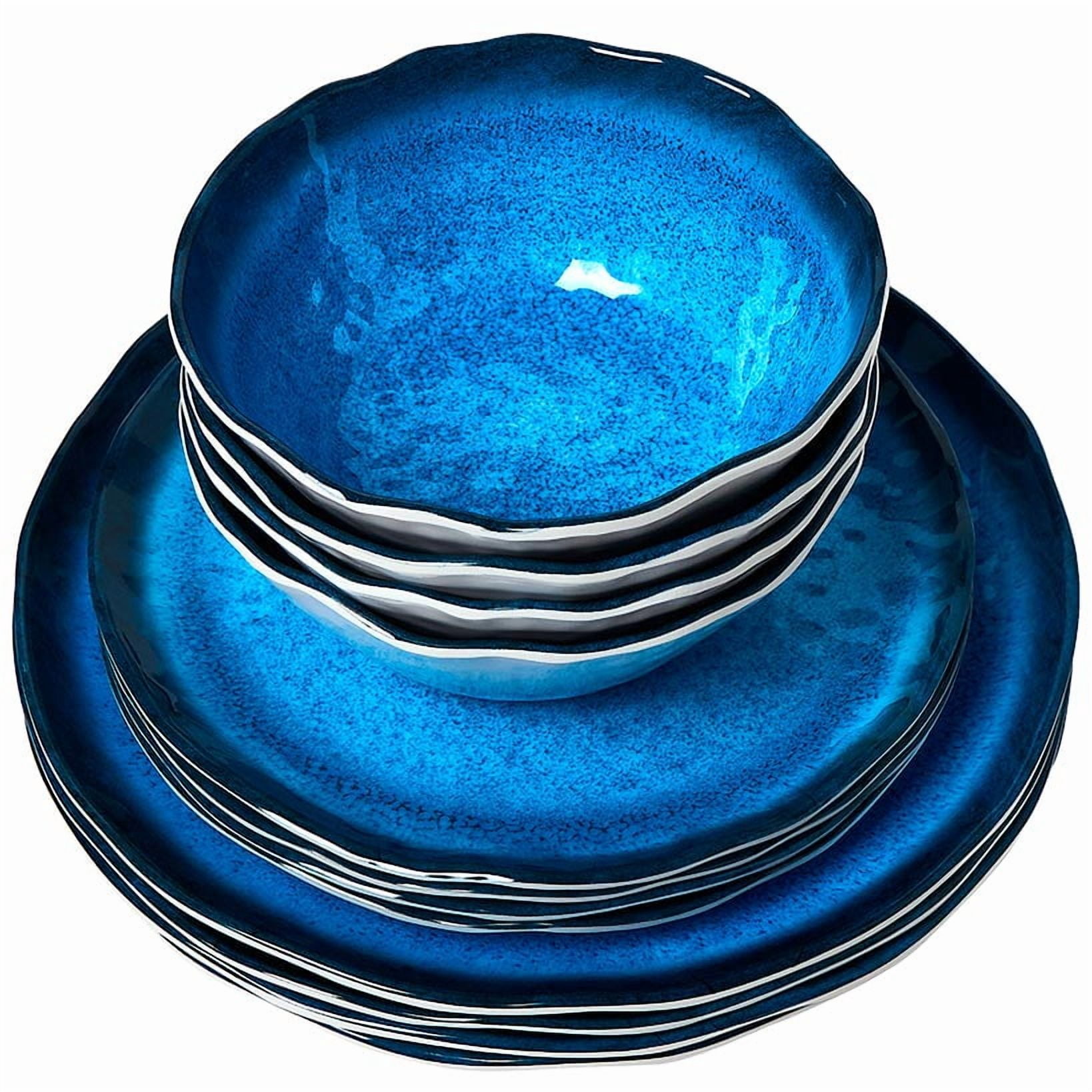 The Lakeside Collection 12-Piece Blue Rustic Melamine Dinnerware Set ...