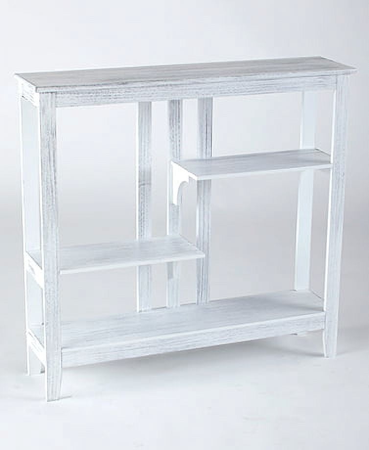 Distressed Finish Wood Console Table - Hallway Table with Display Shelves - White
