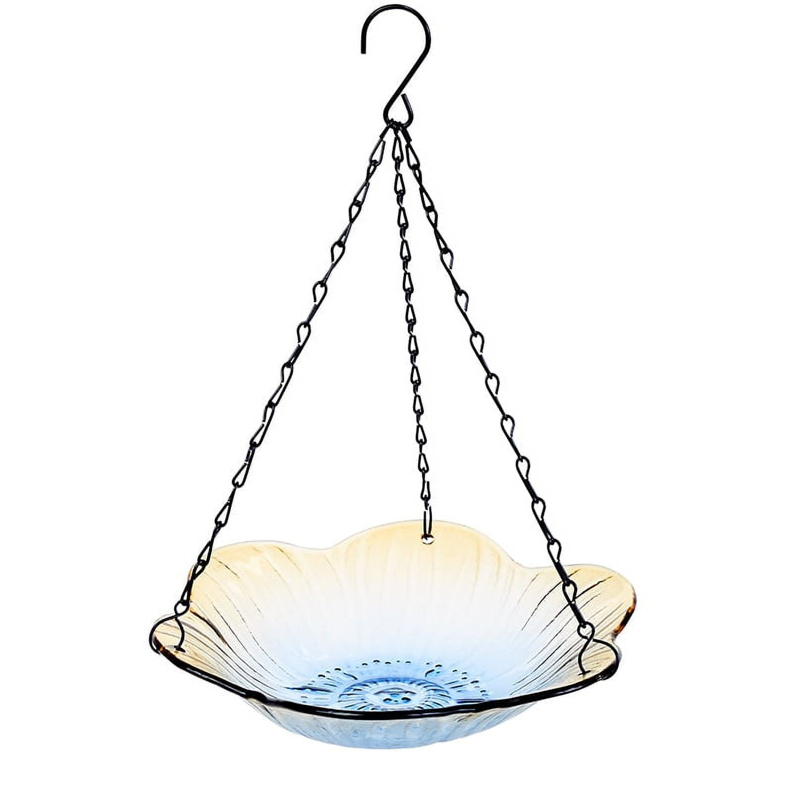 Medium Hanging Glass Birdbath with Black Metal Chain