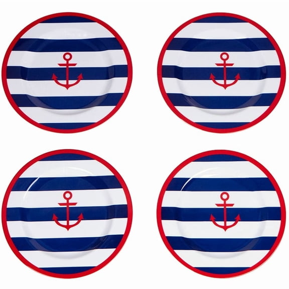 The Lakeside Collection Dishwasher Safe Party Plates, Melamine Navy Nautical, 2 lb (4 Pack)