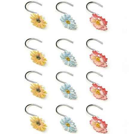 The Lakeside Collection Farm Fresh Flowers Shower Curtain Hooks Ceramic Floral Set of 12 Count