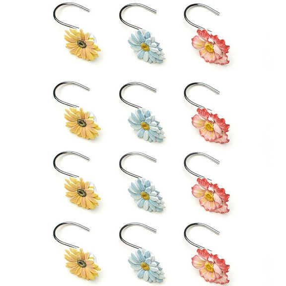 The Lakeside Collection Farm Fresh Flowers Shower Curtain Hooks Ceramic Floral Set of 12 Count
