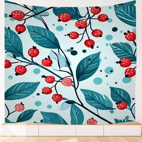 Boho Decor Tapestries for Office Home Decoration - Washable Flowers Winter Berries Large Tapestry - 51x59 Inches - Nature Pine Branch Evergreen Leaves Modern Dorm Tapestry