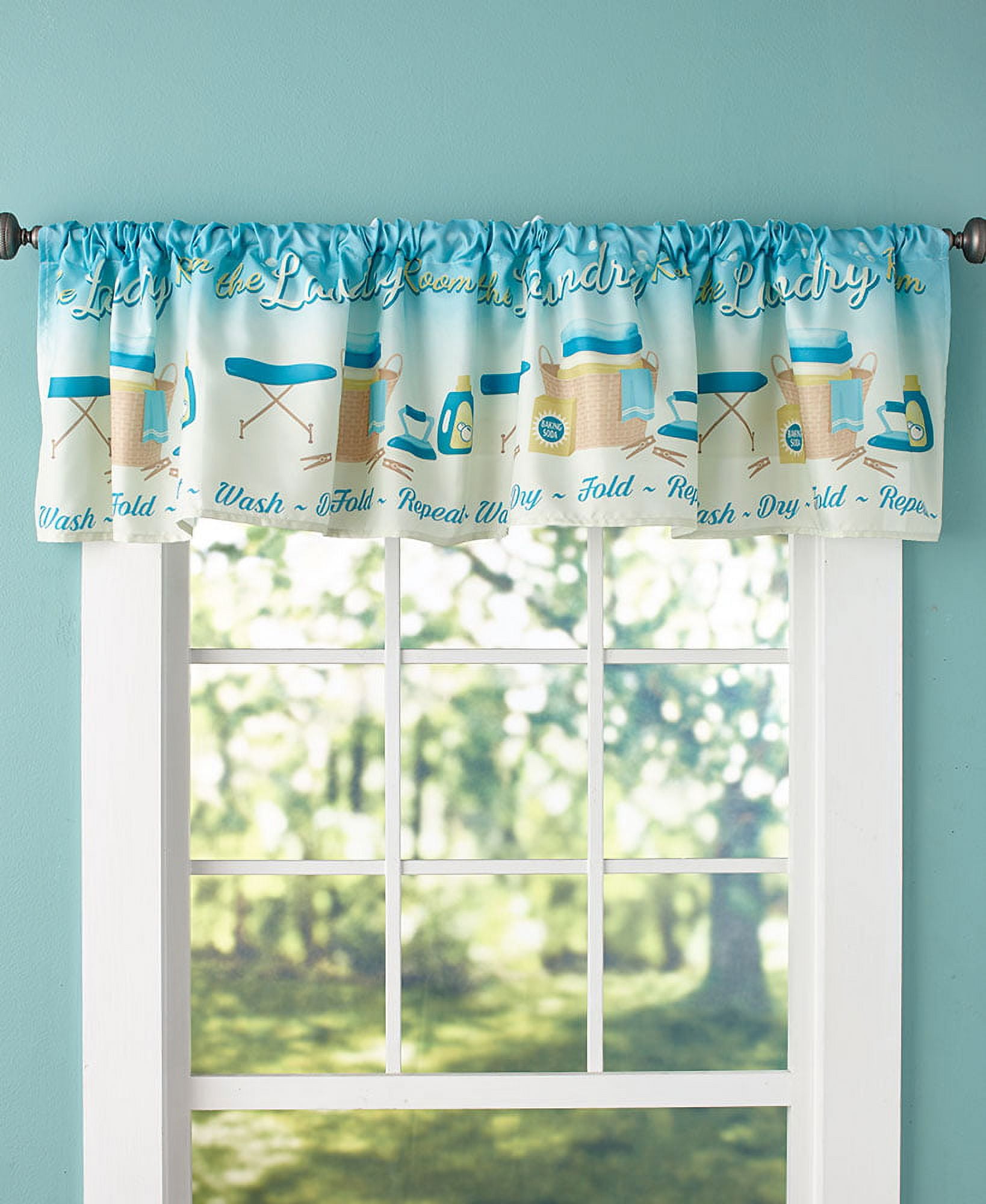 Teal and Beige Polyester Laundry Room Valance